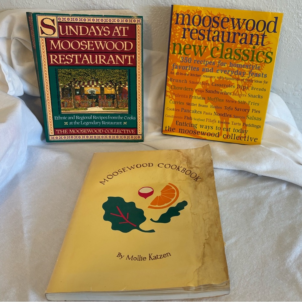 Set of 3 Moosewood Cookbooks.